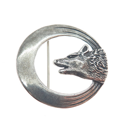 LOREN SAKEVA KUMAUNI Old Pawn Sterling Silver Vintage Howling Wolf Moon Brooch