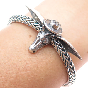 925 Sterling Silver Vintage Horse Oxidized Spiga Link Bracelet 6.25"
