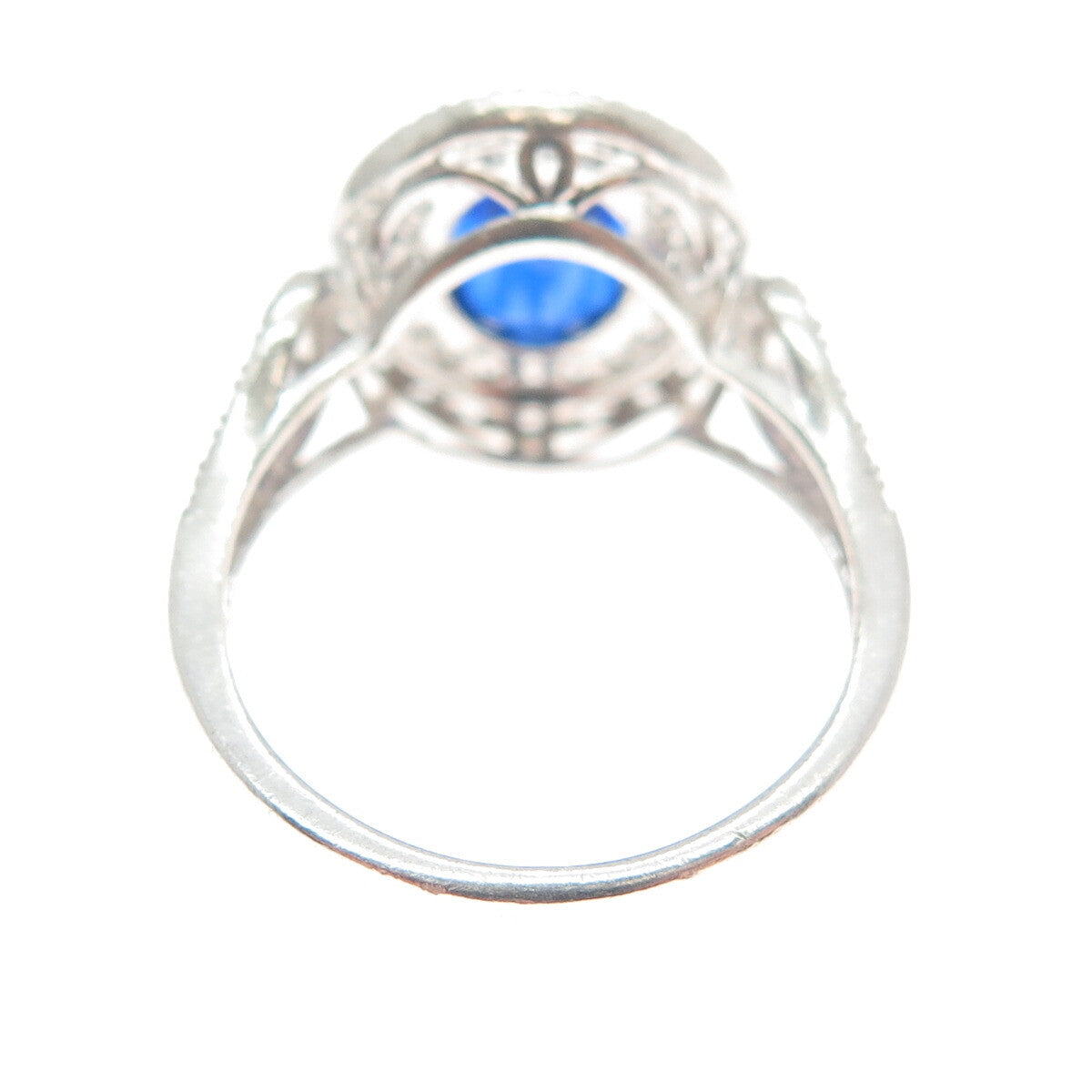925 Sterling Silver Blue Oval-Cut & White Round-Cut Shaped C Z Ring Size 7