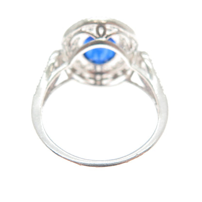 925 Sterling Silver Blue Oval-Cut & White Round-Cut Shaped C Z Ring Size 7