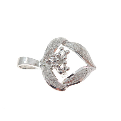 925 Sterling Silver Vintage Round-Cut C Z Heart Minimalist Charm Pendant