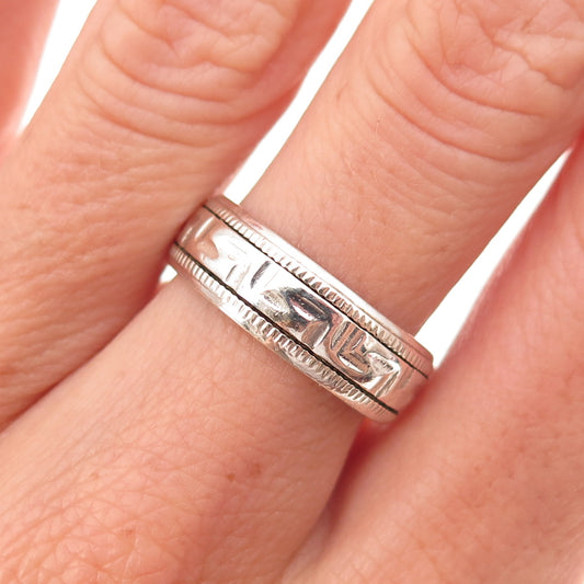 925 Sterling Silver Vintage Maze Rotating Oxidized Band Ring Size 7.5