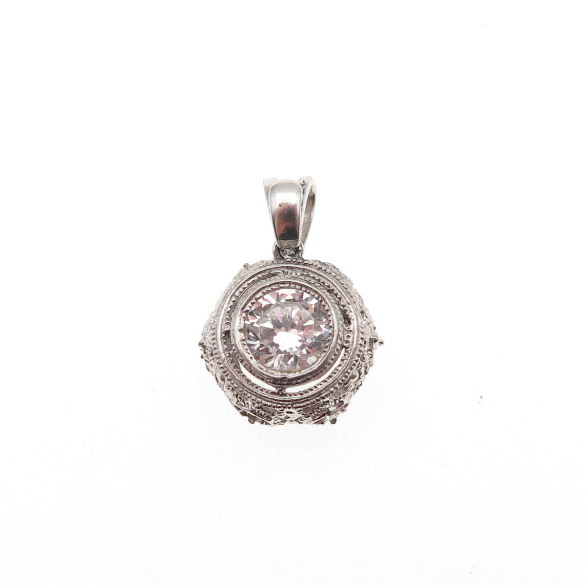 925 Sterling Silver Round-Cut C Z Mini Charm Pendant