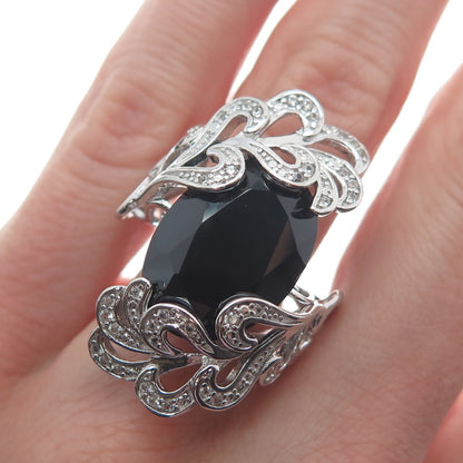 CHUCK CLEMENCY 925 Sterling Silver Real Black Spinel White Topaz Ring Size 7.25