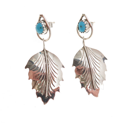 Old Pawn Sterling Silver Vintage Southwestern Turquoise Floral Dangle Earrings
