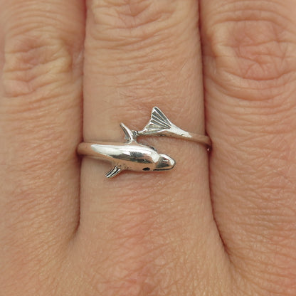 925 Sterling Silver Vintage Friendly Dolphin Ring Size 9.25