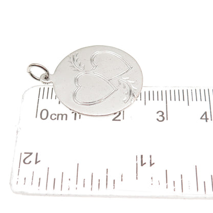 925 Sterling Silver Vintage Engraved Couple Heart Round Tag Charm Pendant