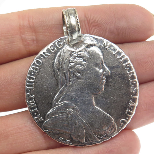 833 Silver Antique 1780 Austrian Empire "1 Thaler - Maria Theresia" Coin Pendant