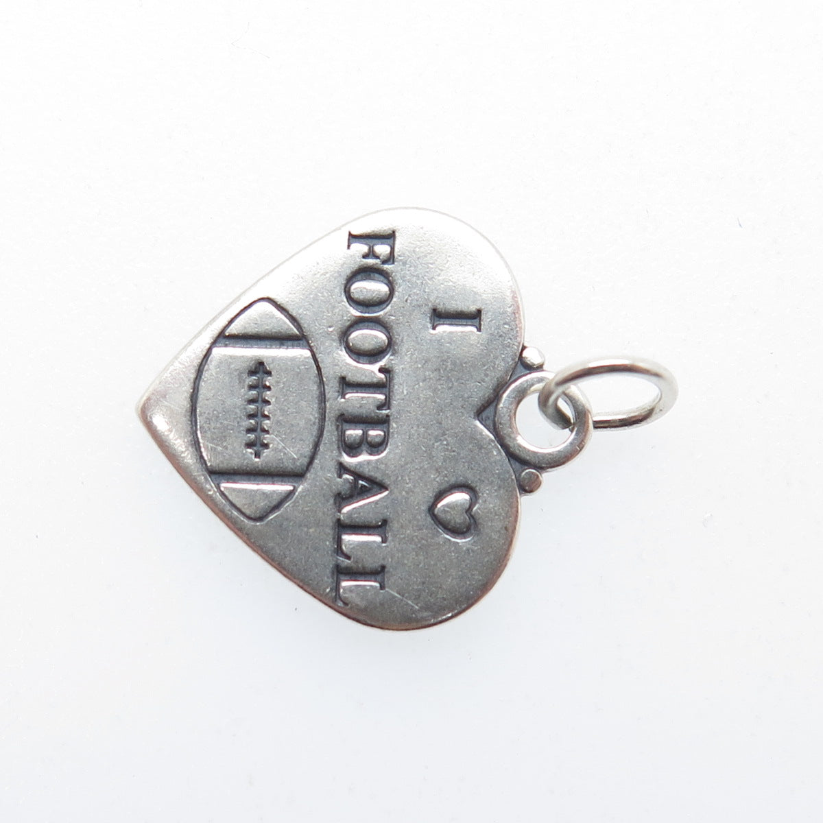 925 Sterling Silver Vintage I Love Football Heart Tag Minimalist Charm Pendant
