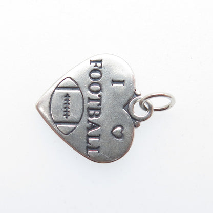 925 Sterling Silver Vintage I Love Football Heart Tag Minimalist Charm Pendant