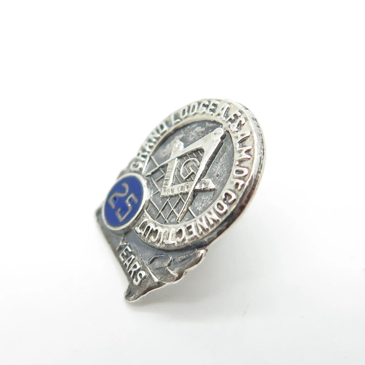 925 Sterling Silver Enamel Vintage 25 Years Grand Lodge A.F. & A.M. of CT Pin