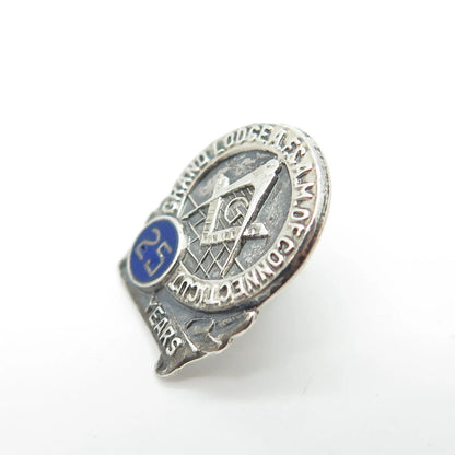 925 Sterling Silver Enamel Vintage 25 Years Grand Lodge A.F. & A.M. of CT Pin