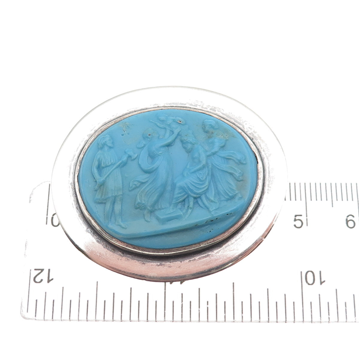 Native Crafts Sterling Silver Antique Art Deco Ceramic Greek Scene Pin Brooch