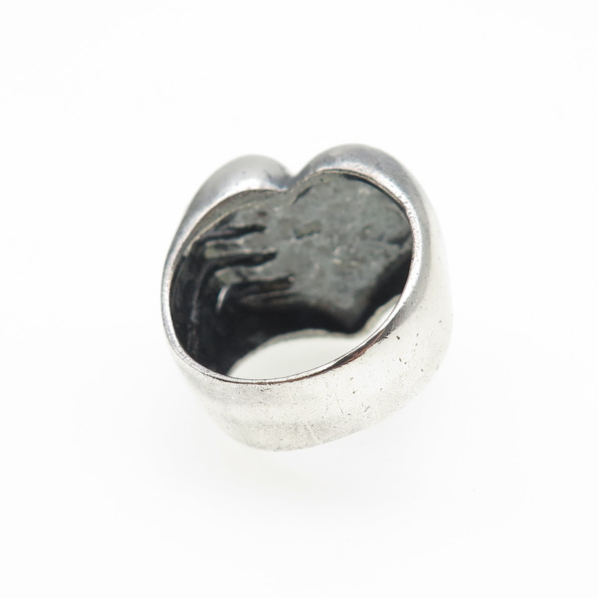 925 Sterling Silver Vintage Modernist Heart Oxidized Ring Size 6.75