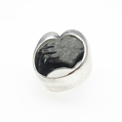 925 Sterling Silver Vintage Modernist Heart Oxidized Ring Size 6.75