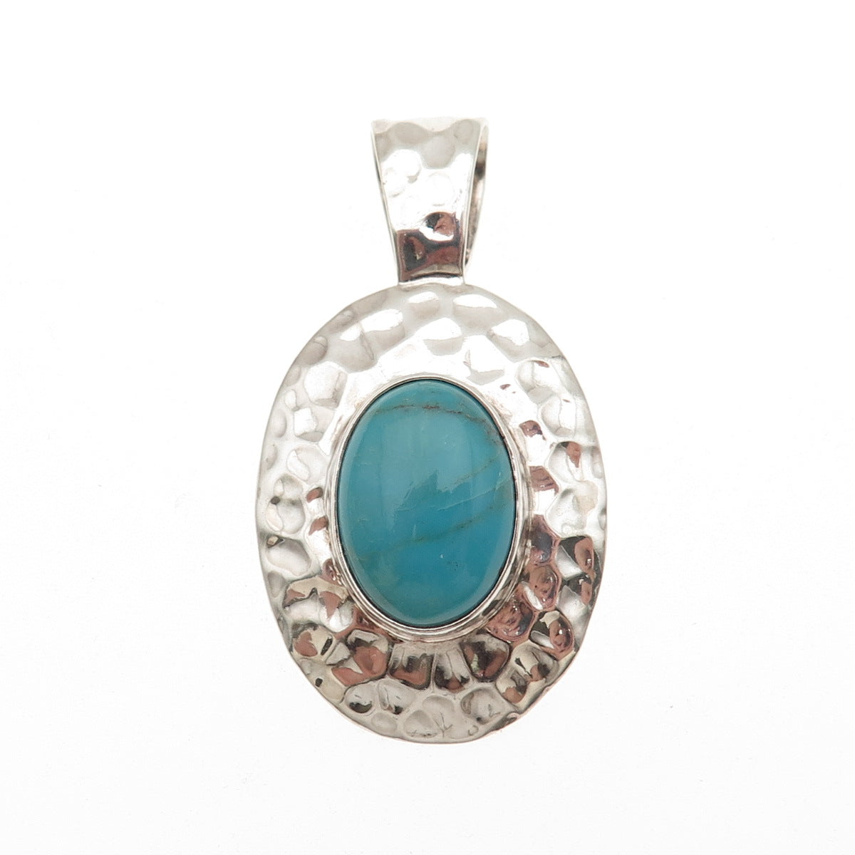 SHUBE 925 Sterling Silver Vintage Real Turquoise Hammered Charm Pendant
