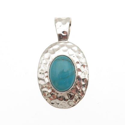 SHUBE 925 Sterling Silver Vintage Real Turquoise Hammered Charm Pendant