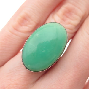 925 Sterling Silver Vintage Real Cabochon Chrysoprase Ring Size 5.75