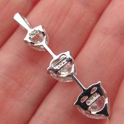 925 Sterling Silver Heart-Cut Graduated C Z Drop Charm Pendant