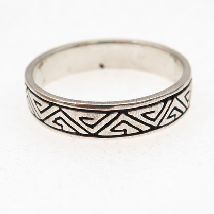 925 Sterling Silver Vintage Geometric Oxidized Band Ring Size 14