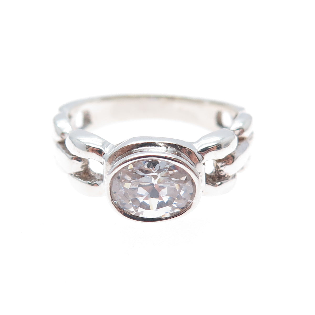 JACKSON HOLE 925 Sterling Silver Oval-Cut C Z Panther Link Ring Size 8