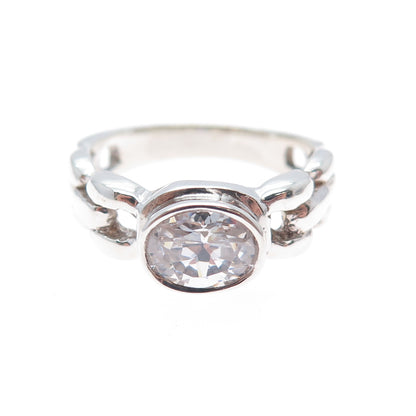 JACKSON HOLE 925 Sterling Silver Oval-Cut C Z Panther Link Ring Size 8