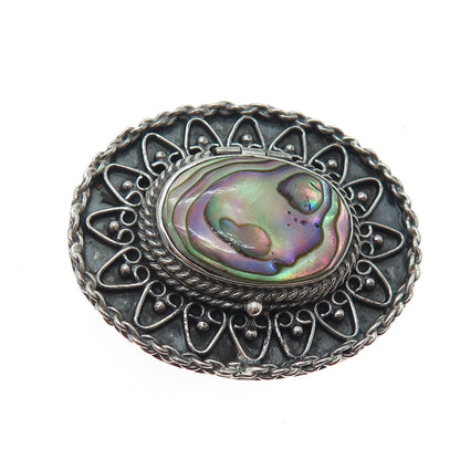 925 Sterling Silver Vintage Mexico Abalone Shell Locket Pin Brooch / Pendant