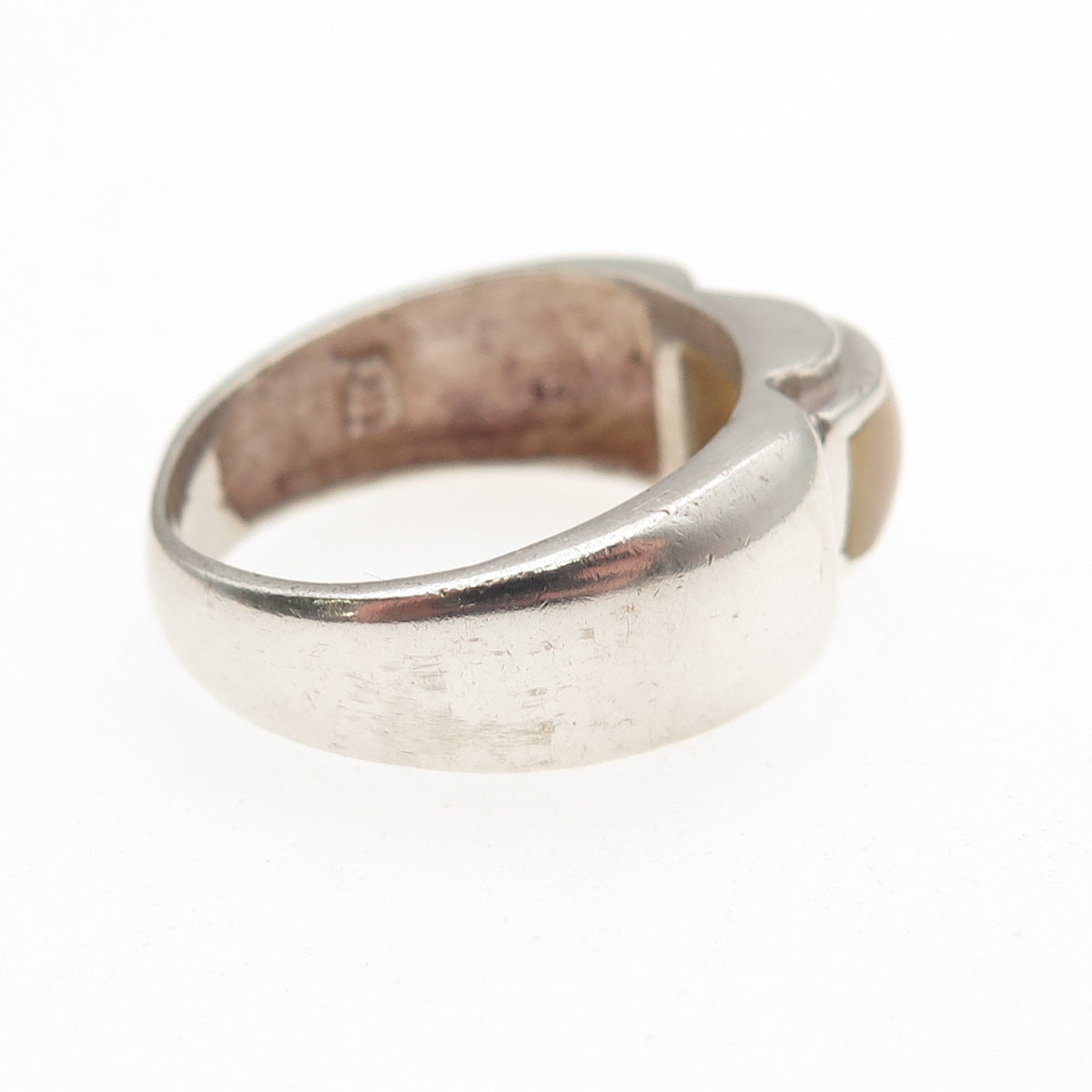 925 Sterling Silver Vintage Real MOP Modernist Oxidized Ring Size 7.25
