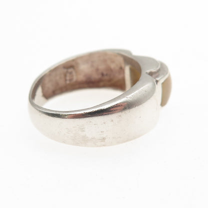 925 Sterling Silver Vintage Real MOP Modernist Oxidized Ring Size 7.25