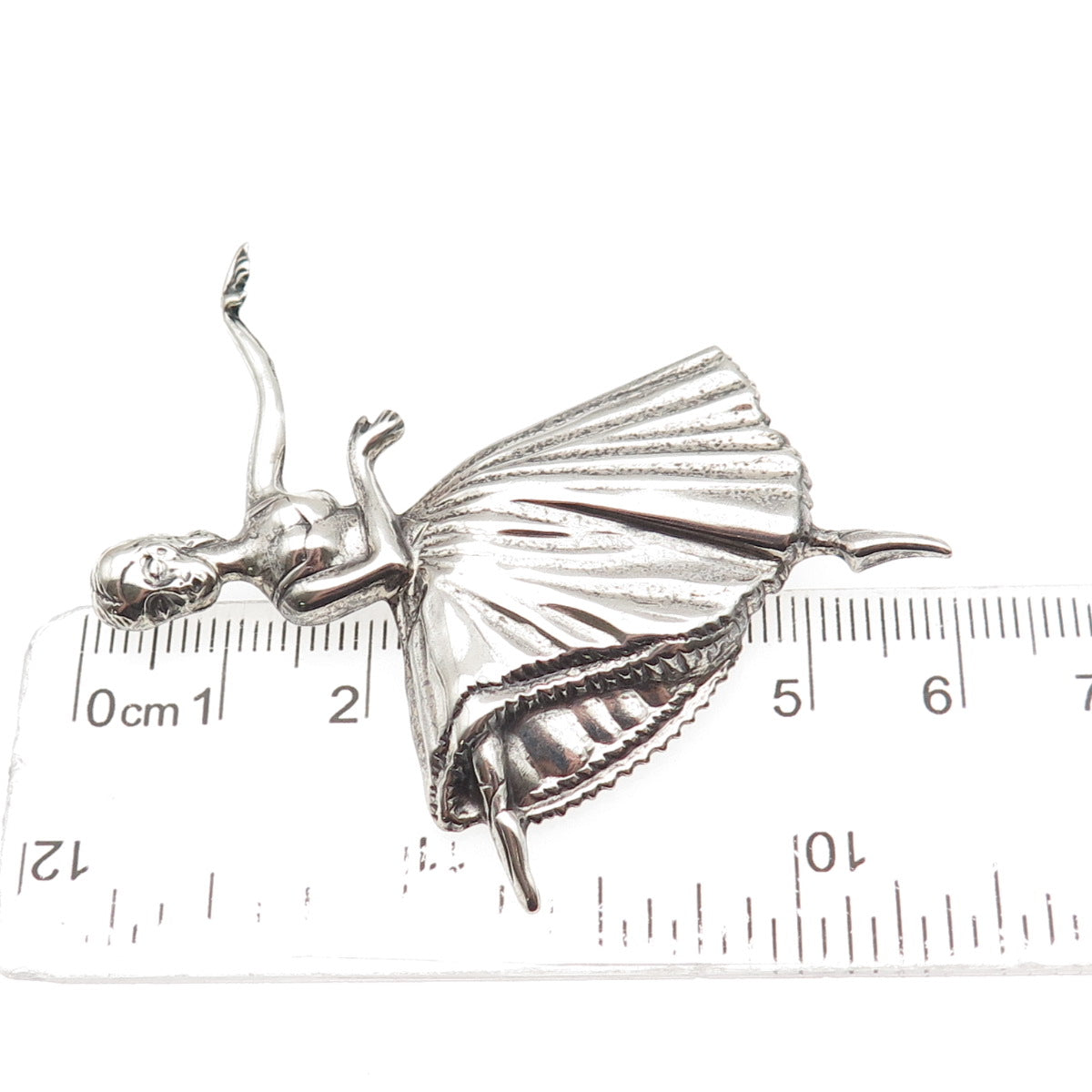 Lang 925 Sterling Silver Vintage Ballerina Repousse Oxidized Pin Brooch