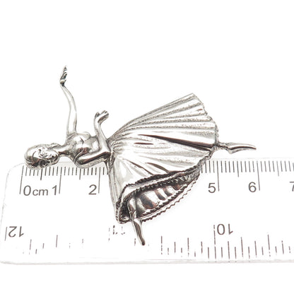 Lang 925 Sterling Silver Vintage Ballerina Repousse Oxidized Pin Brooch