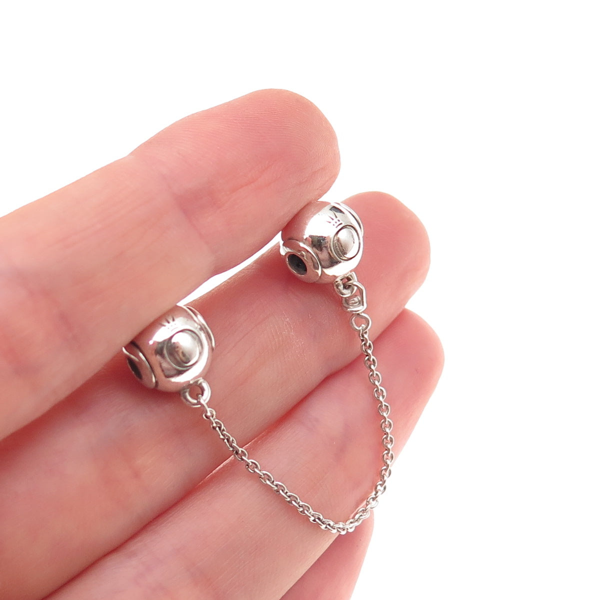 Pandora 925 Sterling Silver Signature Logo Safety Chain Slide Charm