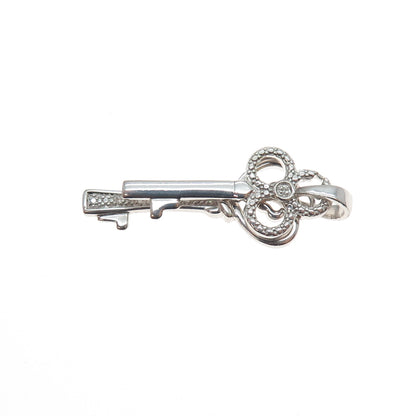 925 Sterling Silver Real Round-Cut Diamond Heart & Club Key Charm Pendant