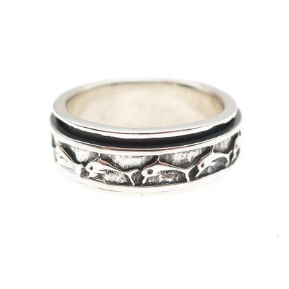 925 Sterling Silver Vintage Dolphin Oxidized Rotating Band Ring Size 9