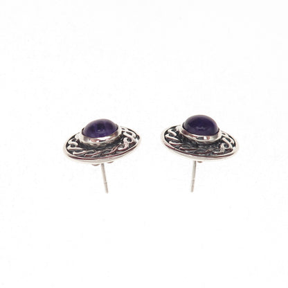 925 Sterling Silver Vintage Real Amethyst Celtic Woven Oxidized Earrings