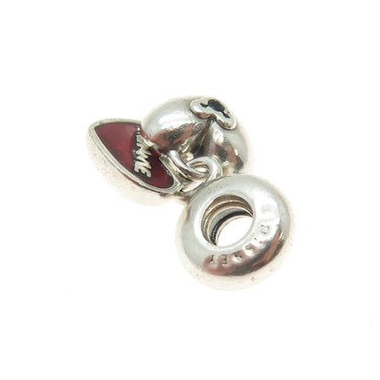 PANDORA 925 Sterling Silver Enamel & Black C Z Mickey & Minnie Mouse Heart Charm