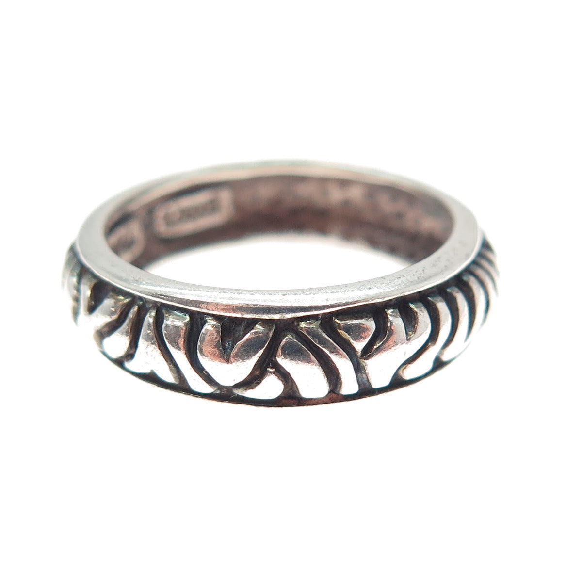 SX SALLY C 925 Sterling Silver Vintage Animal Pattern Oxidized Band Ring Size 7