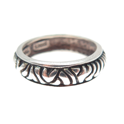 SX SALLY C 925 Sterling Silver Vintage Animal Pattern Oxidized Band Ring Size 7