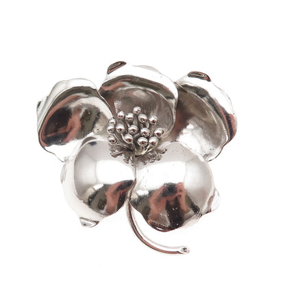 835 Silver Vintage Modernist Floral Oxidized Pin Brooch