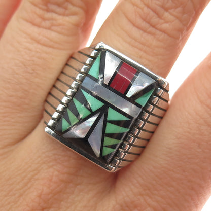 Sophia Becenti Navajo Old Pawn Sterling Silver Vintage Multi-Gem Ring Size 12.5