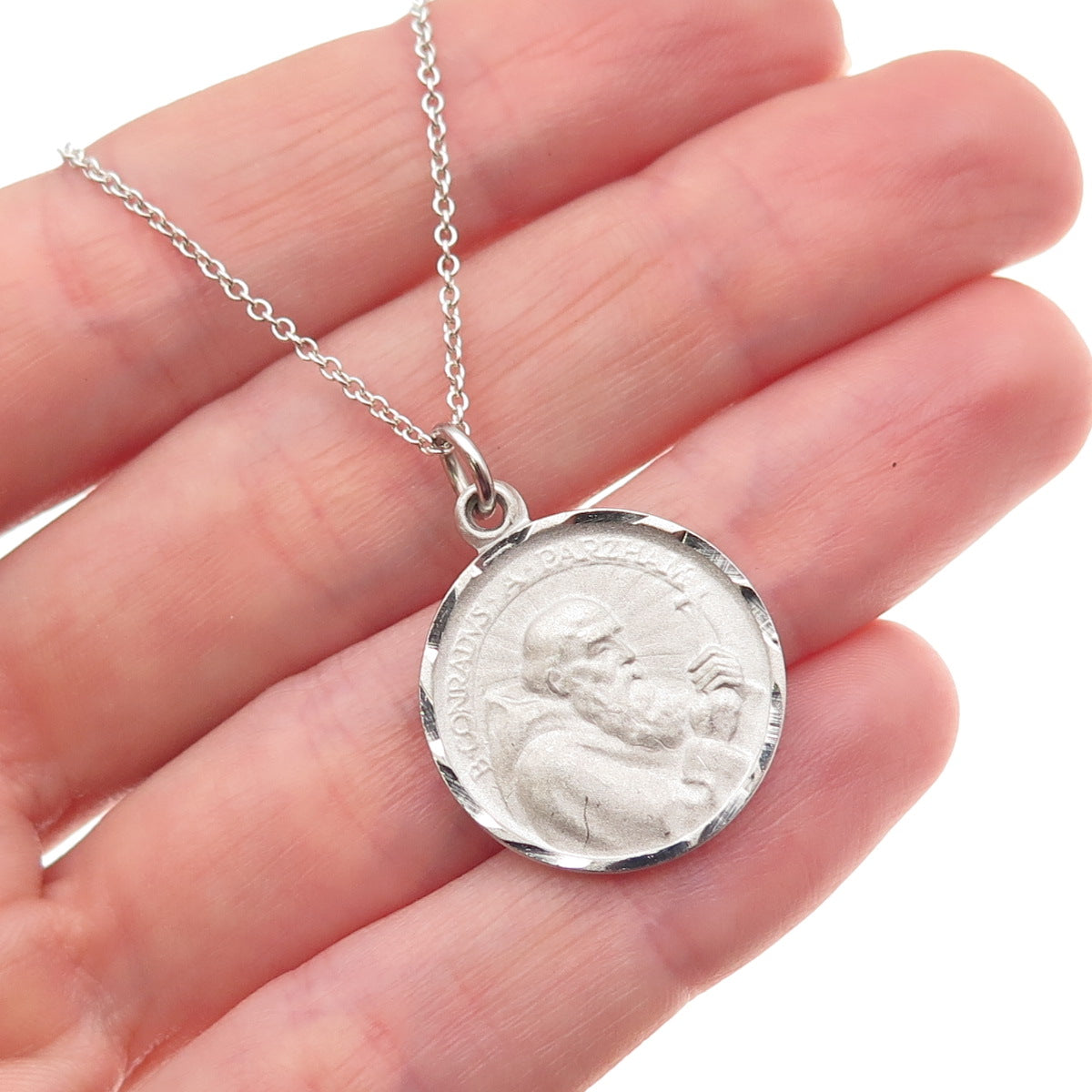 925 Sterling Silver Vintage St. Conrad & St. John Eudes Cable Chain Necklace 18"