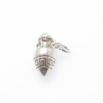 KABANA Sterling Silver Vintage Blue Glass Tribal Vase Minimalist Charm Pendant