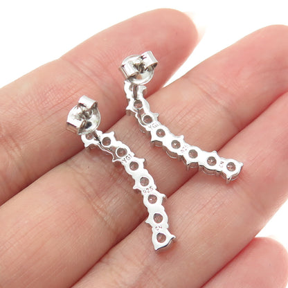 925 Sterling Silver Round-Cut C Z Wavy Bar Earrings