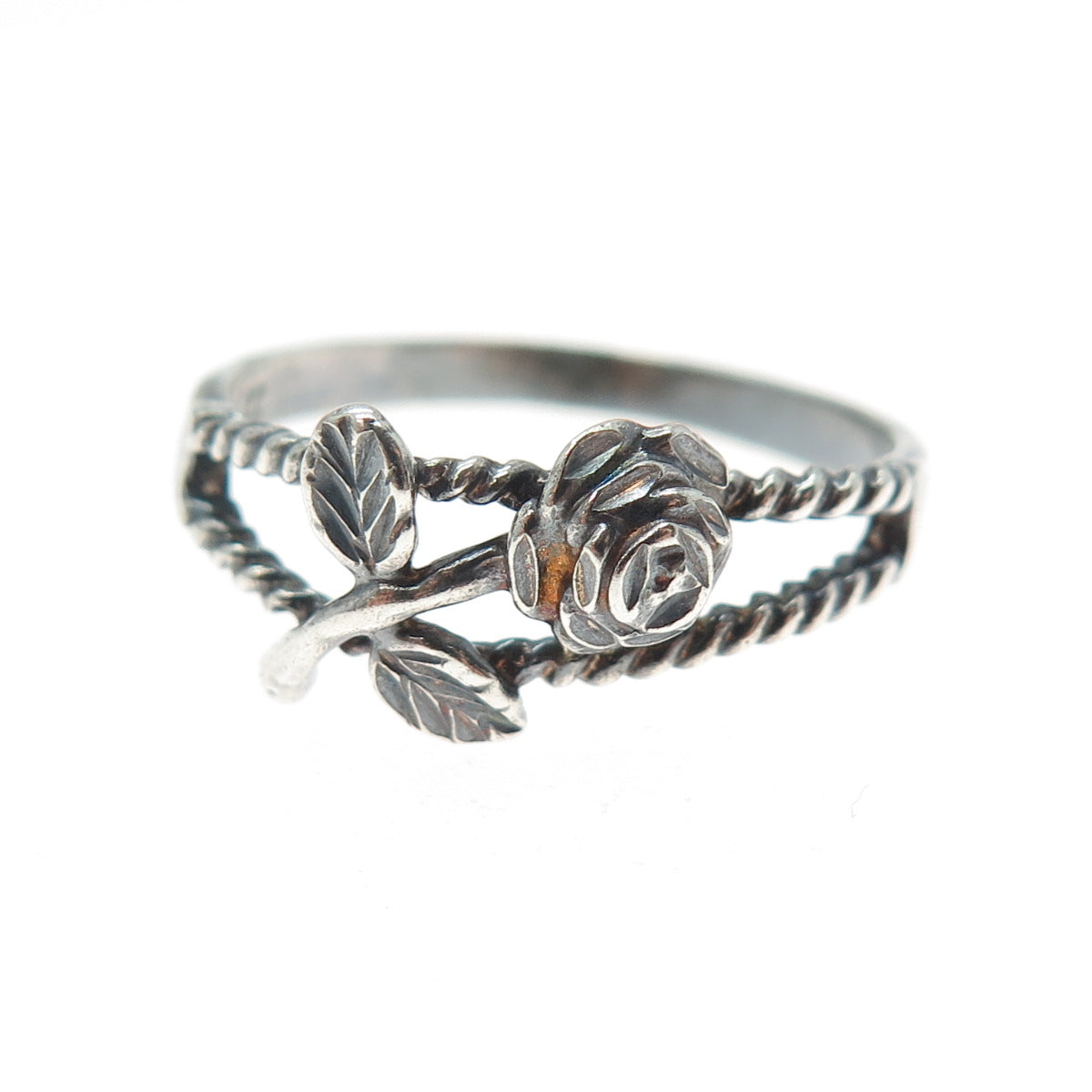 JONETTE 925 Sterling Silver Vintage Rose Flower Oxidized Ring Size 9.5