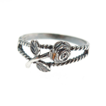 JONETTE 925 Sterling Silver Vintage Rose Flower Oxidized Ring Size 9.5