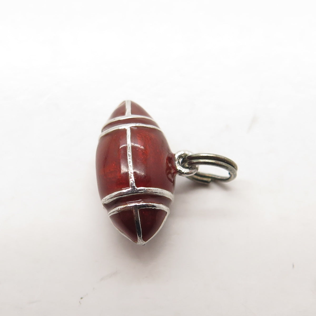 925 Sterling Silver Vintage Red Enamel American Football Ball Charm Pendant