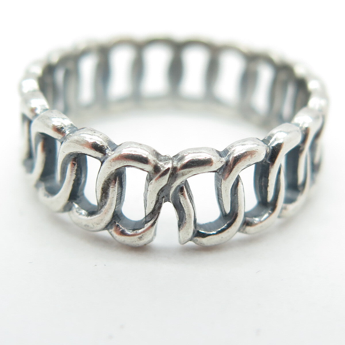 925 Sterling Silver Vintage Interlocked Rolo Link Band Ring Size 6.25