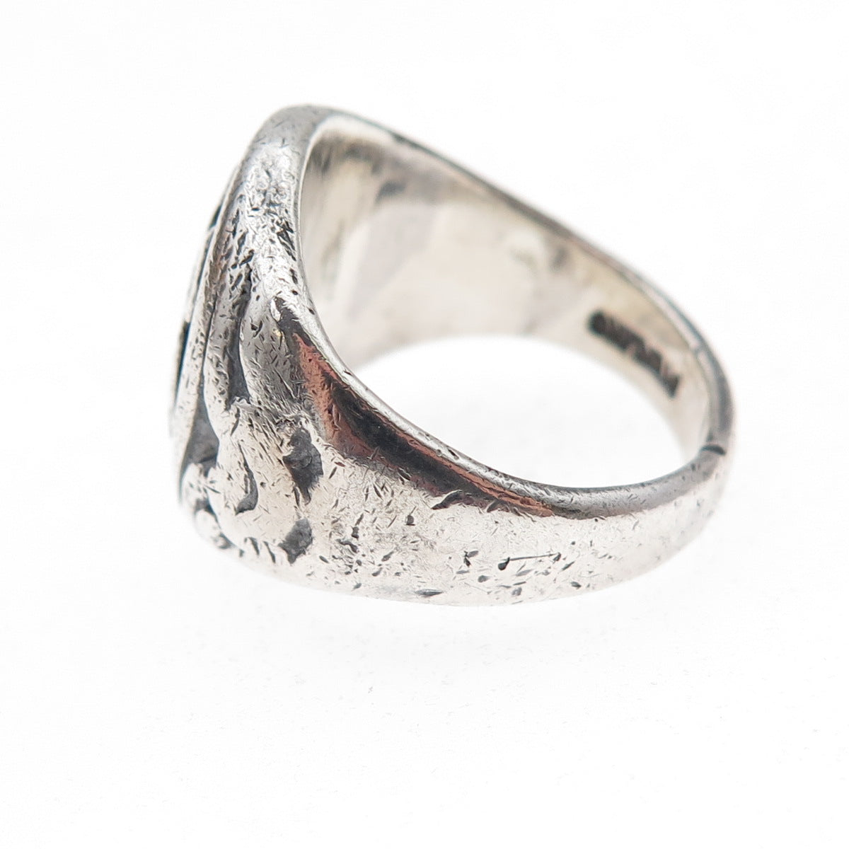 925 Sterling Silver Antique Art Deco Family Crest Oxidized Ring Size 6.75
