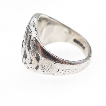 925 Sterling Silver Antique Art Deco Family Crest Oxidized Ring Size 6.75