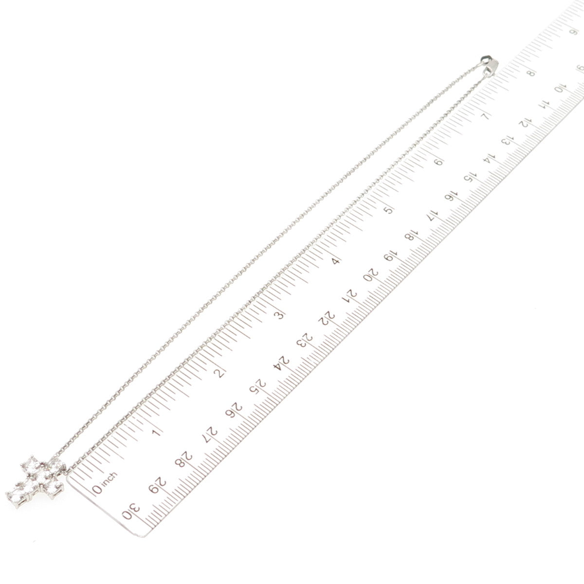 925 Sterling Silver Italy Asscher-Cut C Z Cross Rolo Chain Necklace 16"